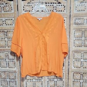Nanette Lepore Bright Orange Boho Embroidered Blouse XL
